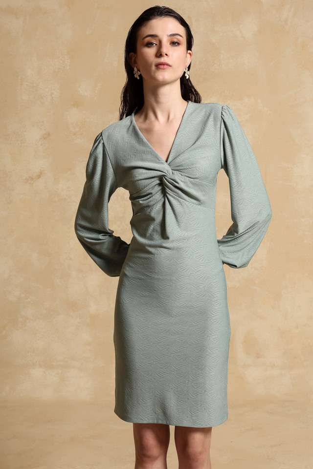 Textured-V-Neck-Polyester-Women-s-Mid-Thigh-Dress