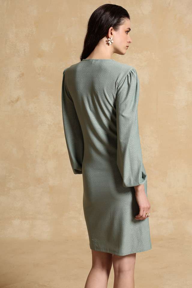 Textured-V-Neck-Polyester-Women-s-Mid-Thigh-Dress