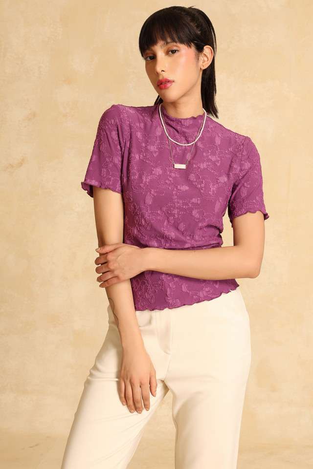 Textured-Polyester-Round-Neck-Women-s-Top