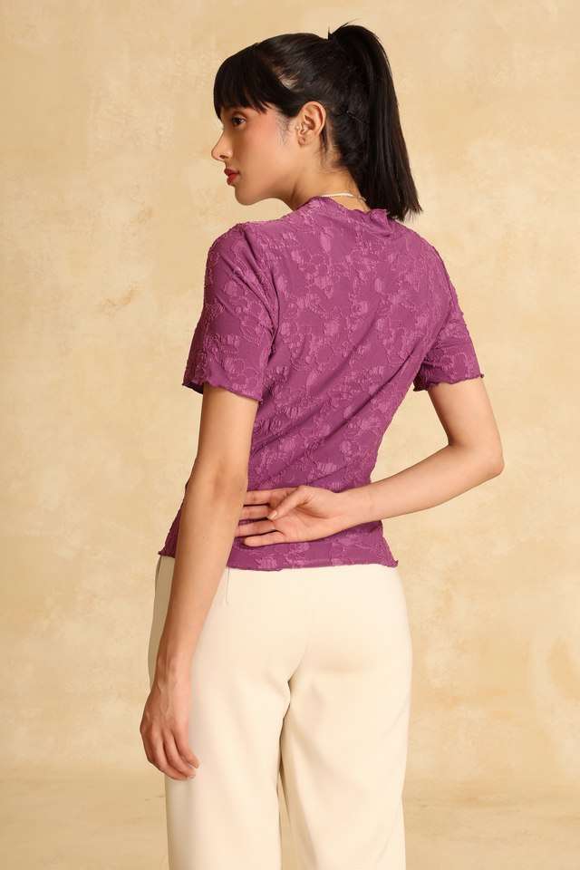 Textured-Polyester-Round-Neck-Women-s-Top