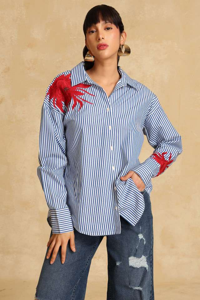 Embroidered-Collared-Polyester-Women-s-Party-Wear-Shirt