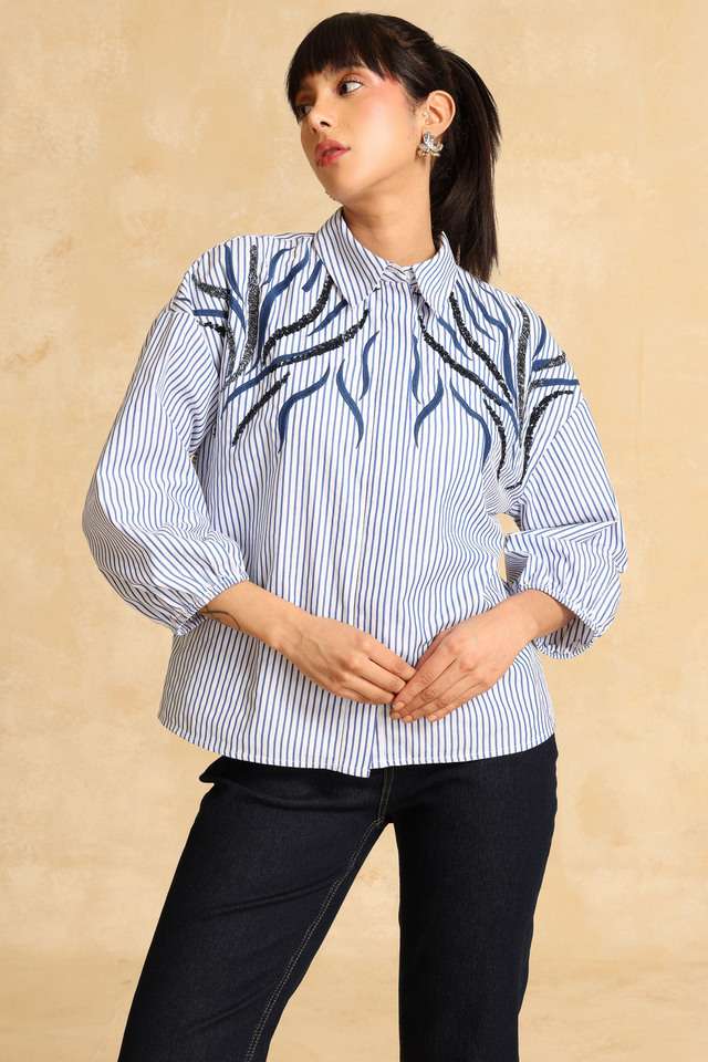 Embroidered-Collared-Polyester-Women-s-Formal-Wear-Shirt