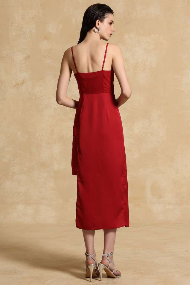 Buy Kazo red Solid Round Neck Satin Women's Mid Thigh Dress | Shoppers Stop