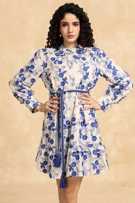 Embroidered-Cotton-Round-Neck-Women-s-Brandy-Mini-Dress-with-Belt