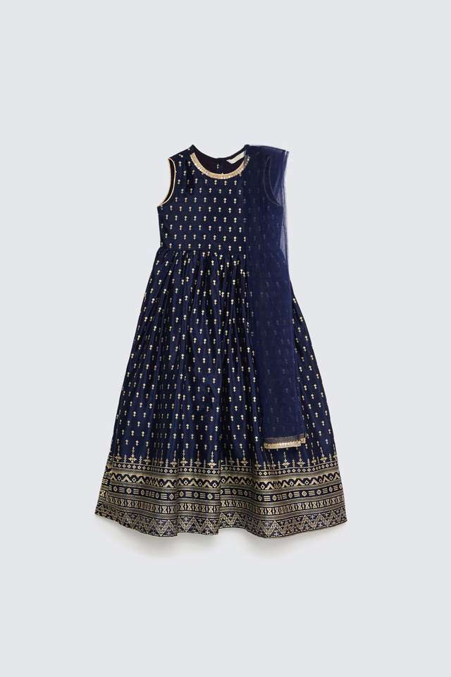 Printed-Polyester-Regular-Fit-Girls-Kurta-Dupatta-Set