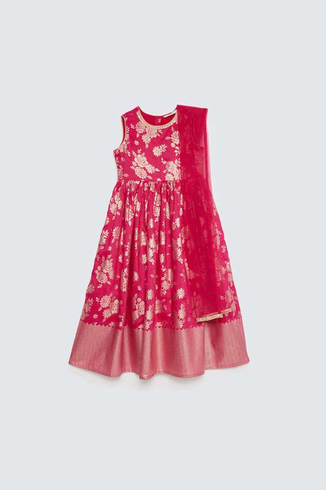 Printed-Blended-Fabric-Regular-Fit-Girls-Kurta-Dupatta-Set