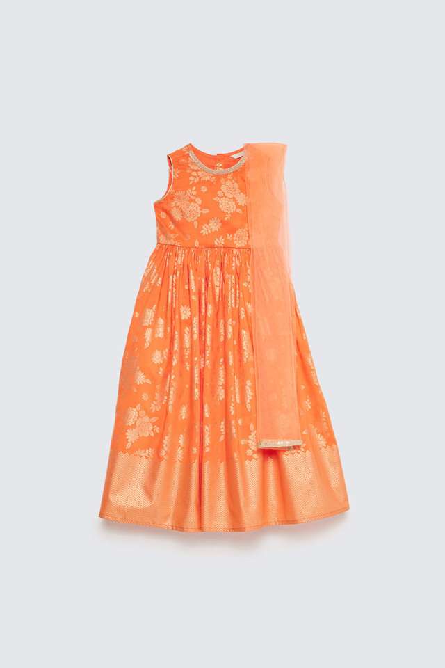 Printed-Blended-Fabric-Regular-Fit-Girls-Kurta-Dupatta-Set