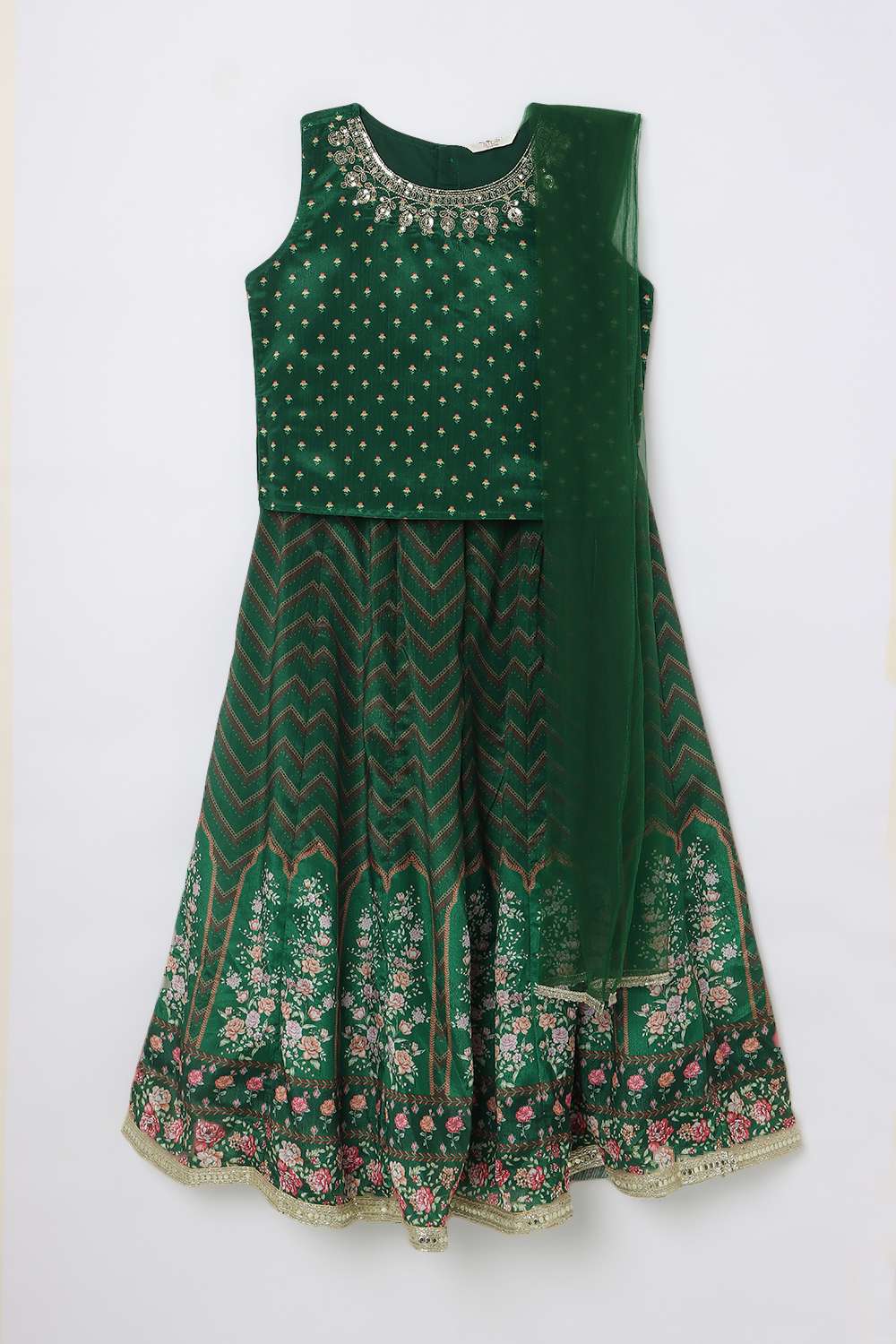 Embellished-Blended-Fabric-Round-Neck-Girl-s-Festive-Wear-Kurta-Set