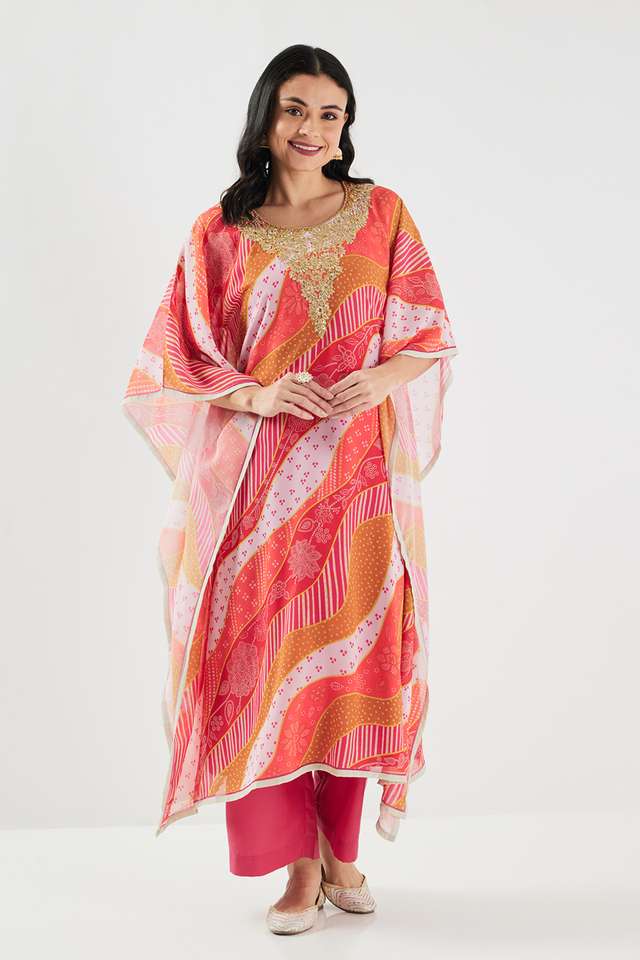 Embroidered-Poly-Georgette-Round-Neck-Women-s-Casual-Wear-Kaftan