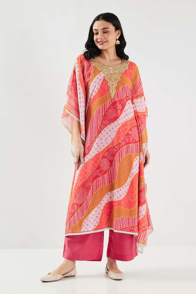 Embroidered-Poly-Georgette-Round-Neck-Women-s-Casual-Wear-Kaftan