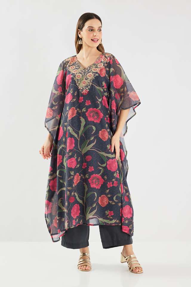 Printed-Poly-Georgette-V-Neck-Women-s-Casual-Wear-Kaftan