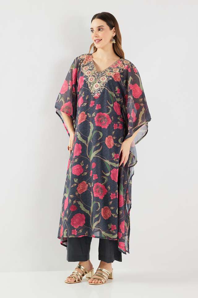 Printed-Poly-Georgette-V-Neck-Women-s-Casual-Wear-Kaftan