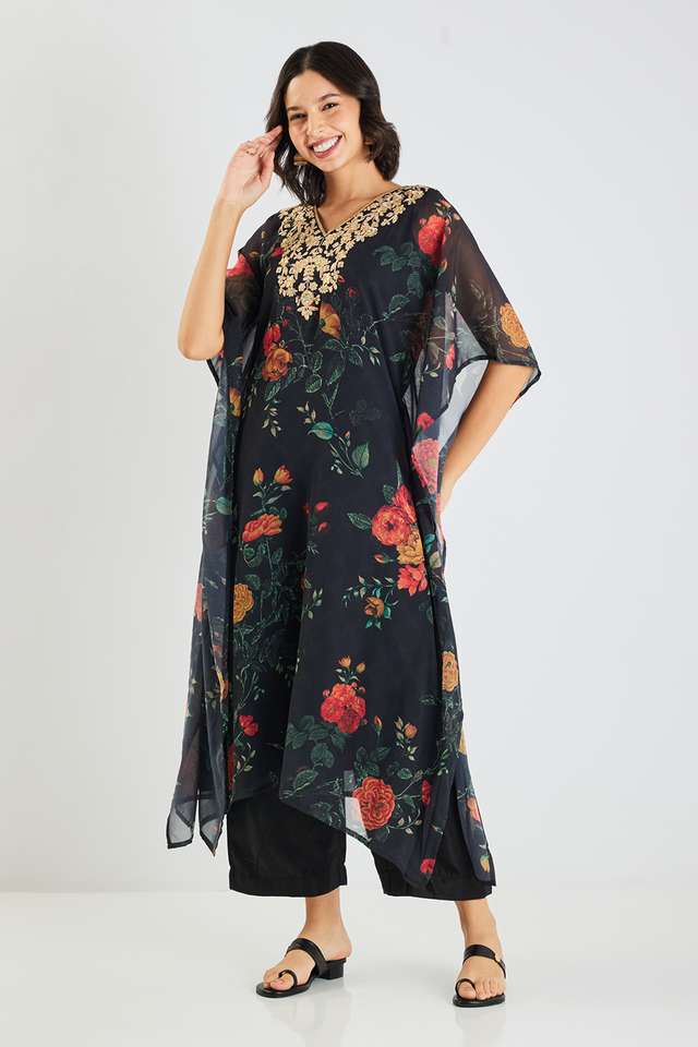 Printed-Poly-Georgette-V-Neck-Women-s-Casual-Wear-Kaftan
