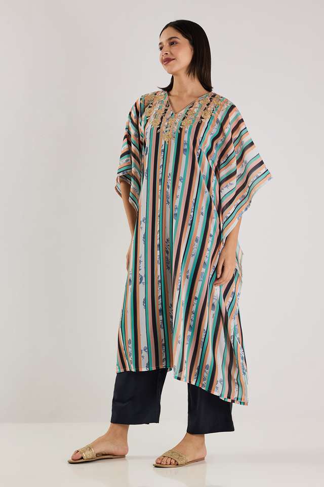 Printed-Poly-Georgette-V-Neck-Women-s-Casual-Wear-Kaftan