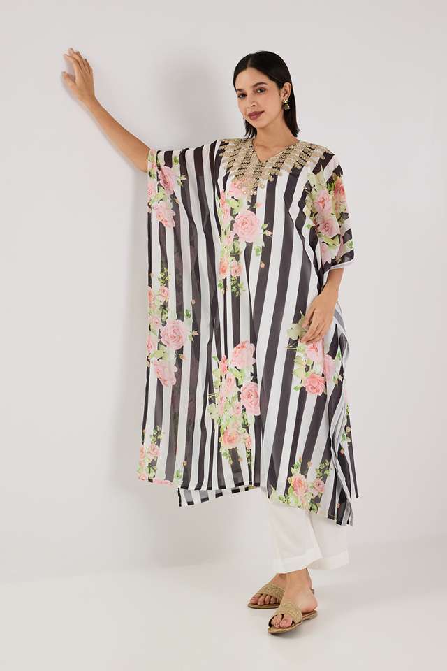 Printed-Poly-Georgette-V-Neck-Women-s-Casual-Wear-Kaftan