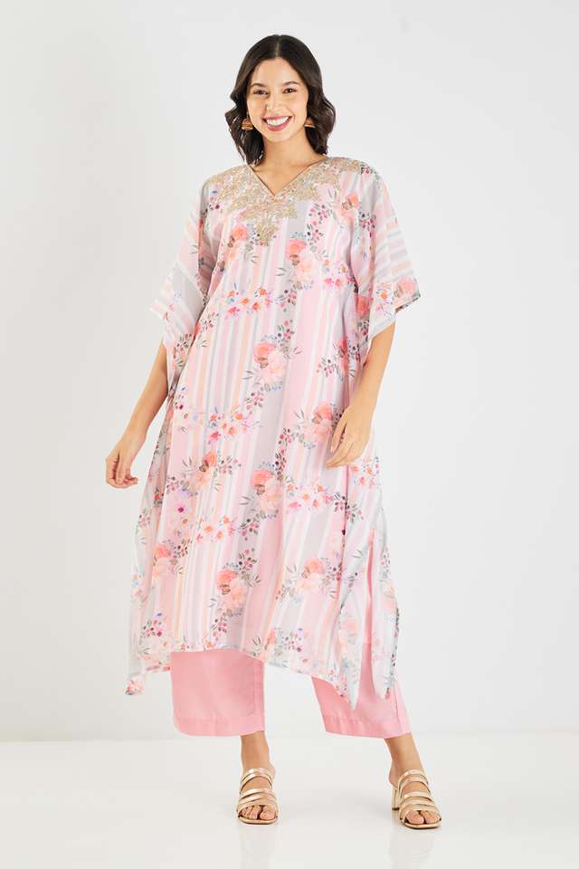 Printed-Poly-Georgette-V-Neck-Women-s-Casual-Wear-Kaftan