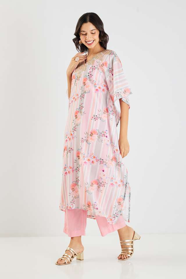 Printed-Poly-Georgette-V-Neck-Women-s-Casual-Wear-Kaftan