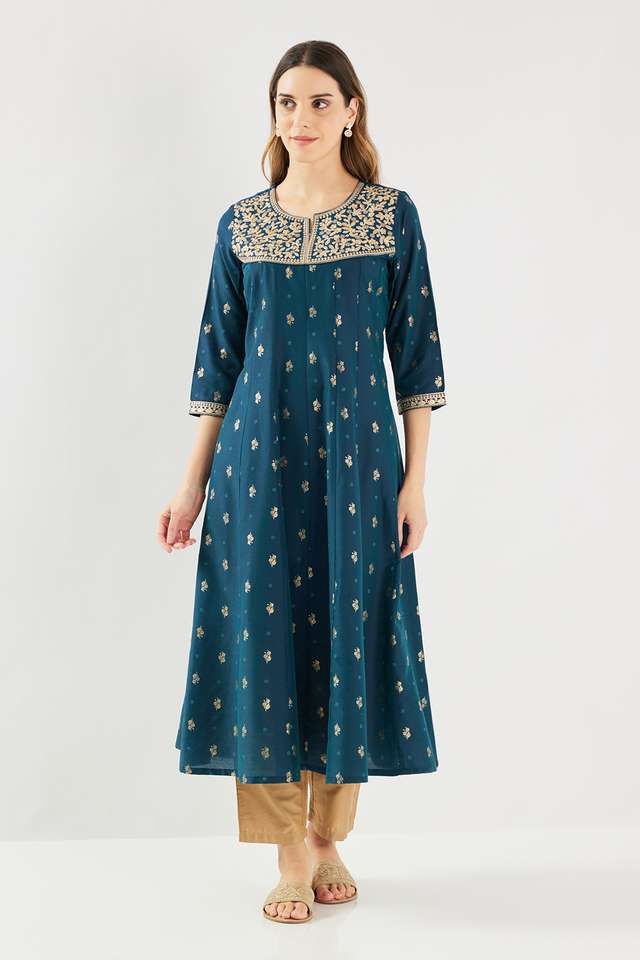 Embroidered-Blended-Fabric-Round-Neck-Women-s-Casual-Wear-Kurta