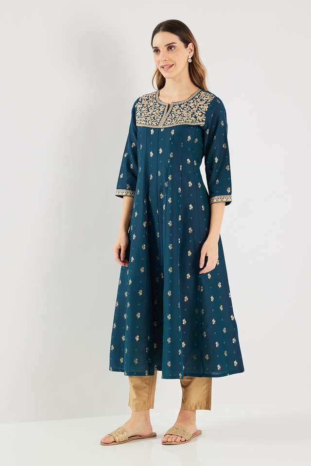 Embroidered-Blended-Fabric-Round-Neck-Women-s-Casual-Wear-Kurta