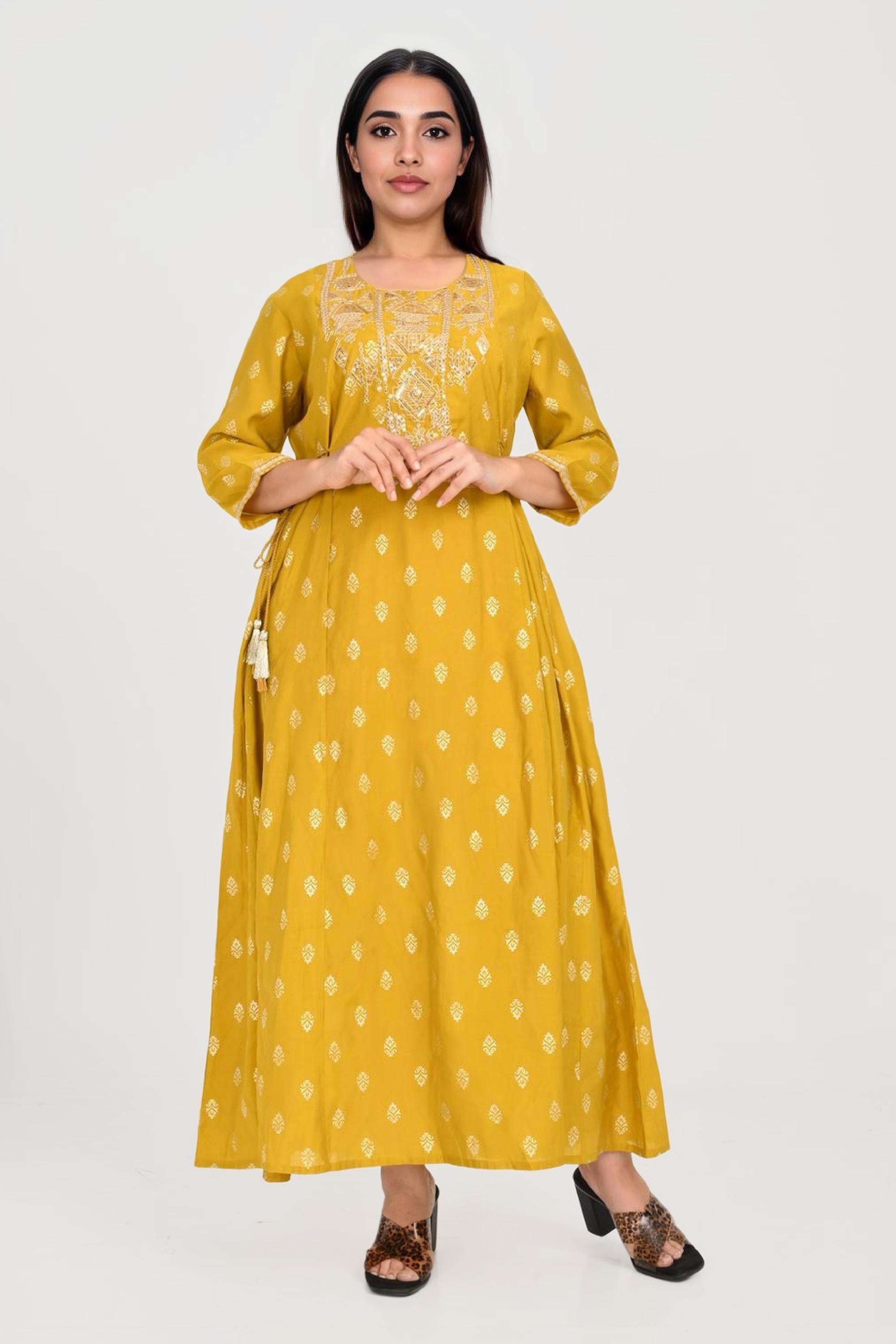 Embroidered-Blended-Fabric-Round-Neck-Women-s-Festive-Wear-Kurta