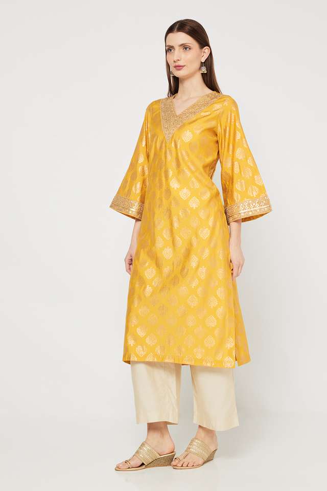 Embroidered-PV-Chanderi-V-Neck-Women-s-Casual-Wear-Kurta
