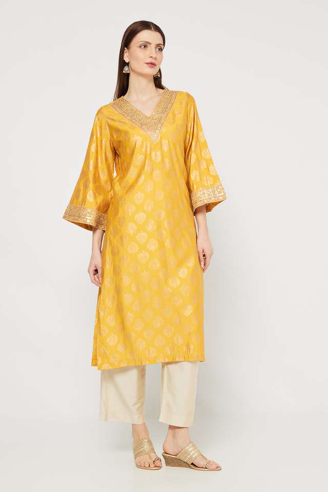 Embroidered-PV-Chanderi-V-Neck-Women-s-Casual-Wear-Kurta