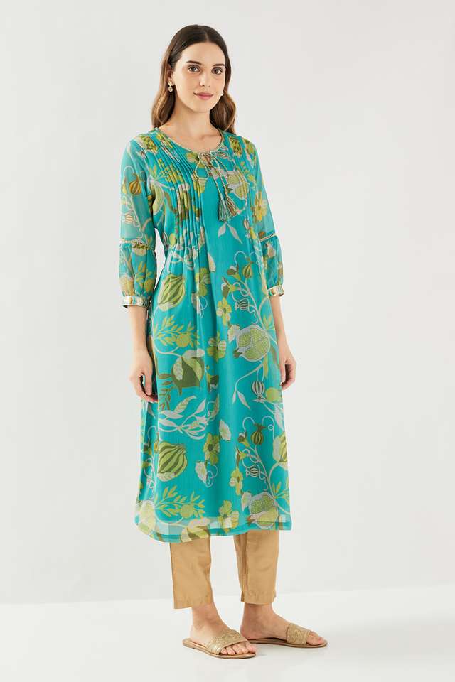 Printed-Chiffon-Round-Neck-Women-s-Casual-Wear-Kurta