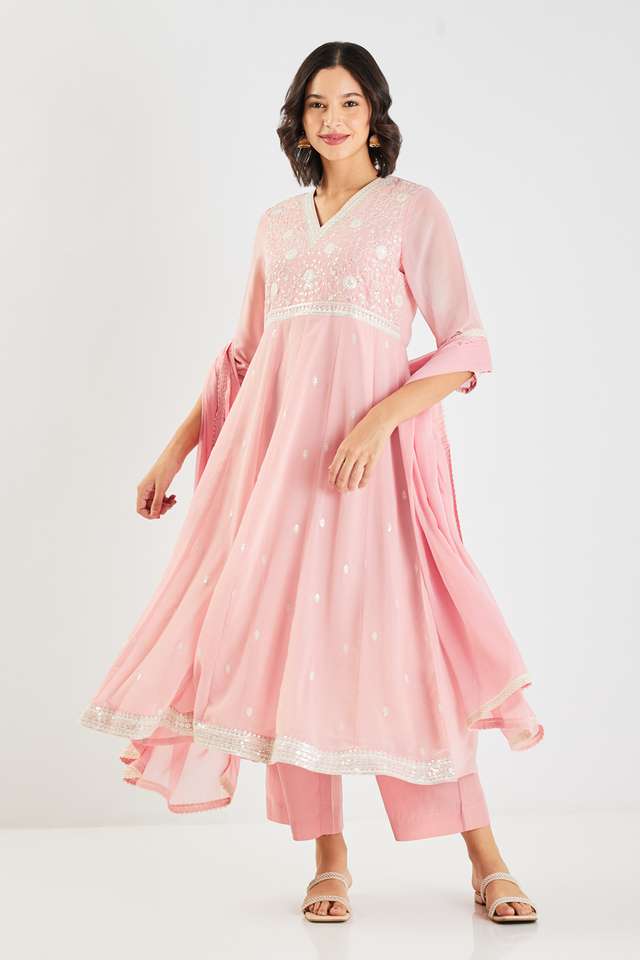 Embroidered-Calf-Length-Georgette-Woven-Women-s-Kurta-Set