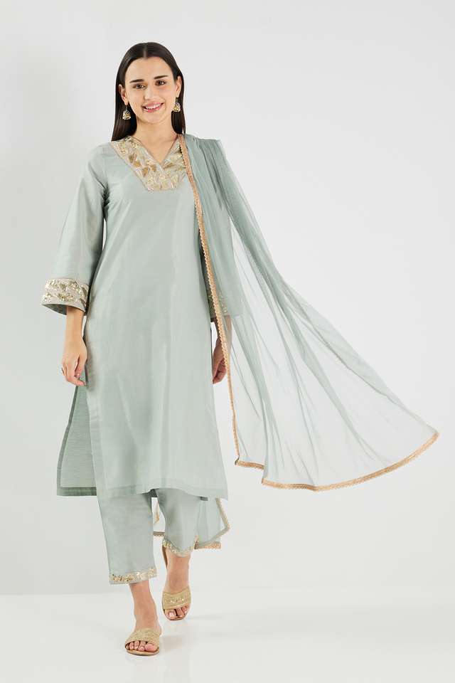 Embroidered-Calf-Length-PST-Shimmer-Woven-Women-s-Kurta-Set