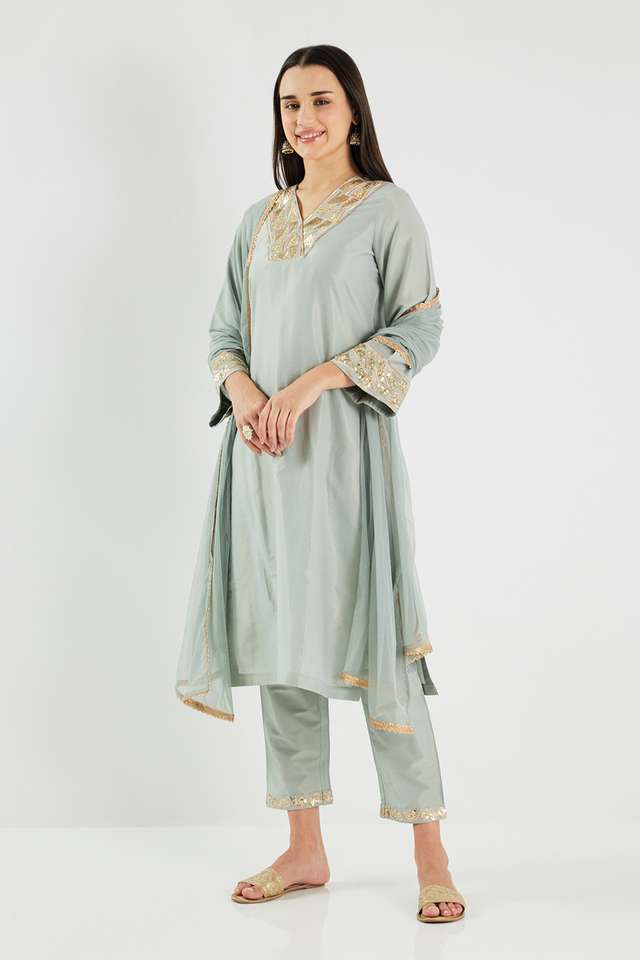 Embroidered-Calf-Length-PST-Shimmer-Woven-Women-s-Kurta-Set