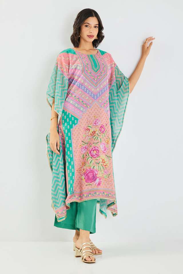 Embroidered-Poly-Georgette-Round-Neck-Women-s-Casual-Wear-Kaftan