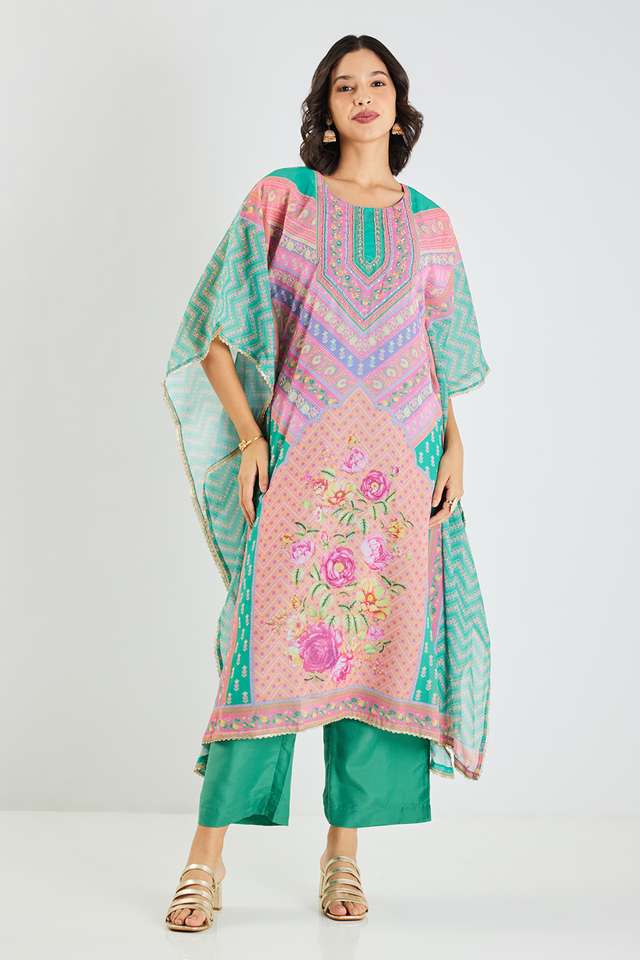 Embroidered-Poly-Georgette-Round-Neck-Women-s-Casual-Wear-Kaftan