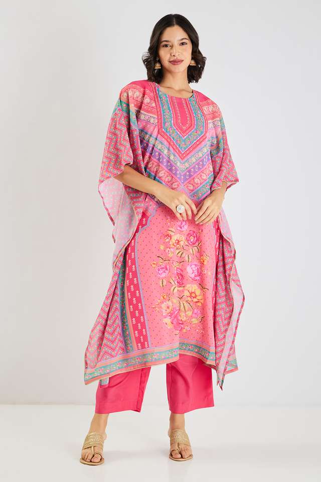 Embroidered-Poly-Georgette-Round-Neck-Women-s-Casual-Wear-Kaftan