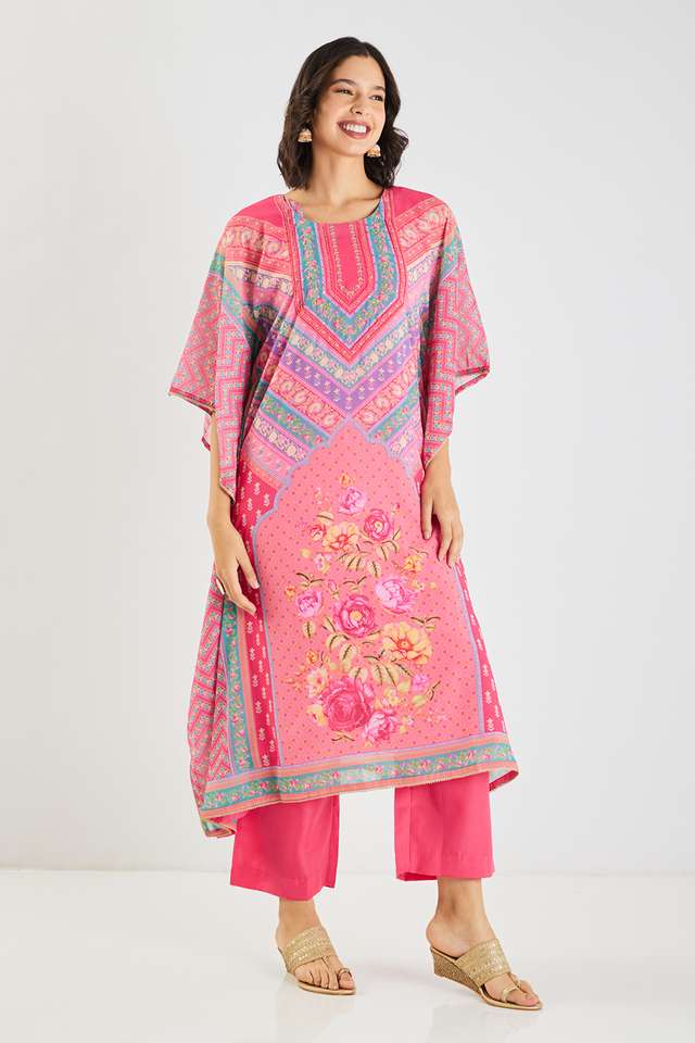 Embroidered-Poly-Georgette-Round-Neck-Women-s-Casual-Wear-Kaftan