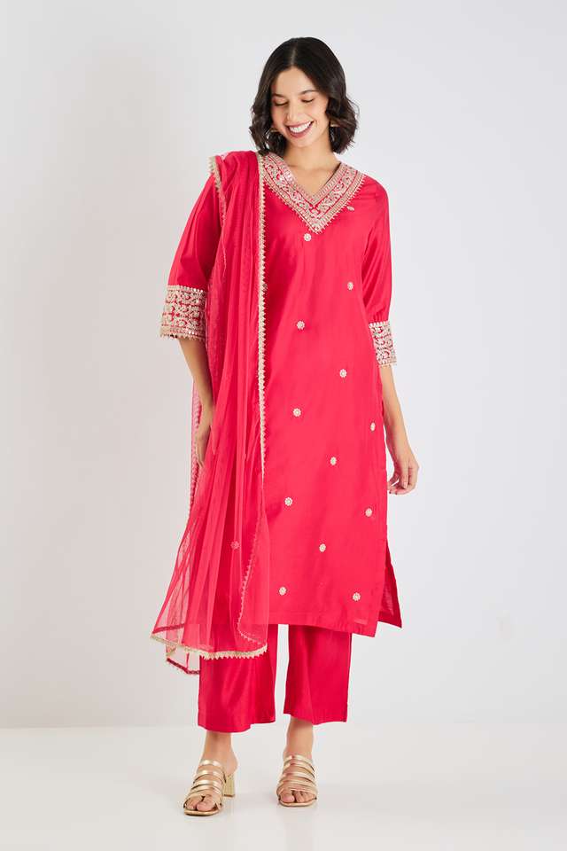 Embroidered-Calf-Length-Blended-Fabric-Woven-Women-s-Kurta-Set