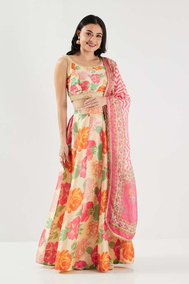 Printed-Embroidered-Dupion-Round-Neck-Women-Skirt-Choli-Dupatta