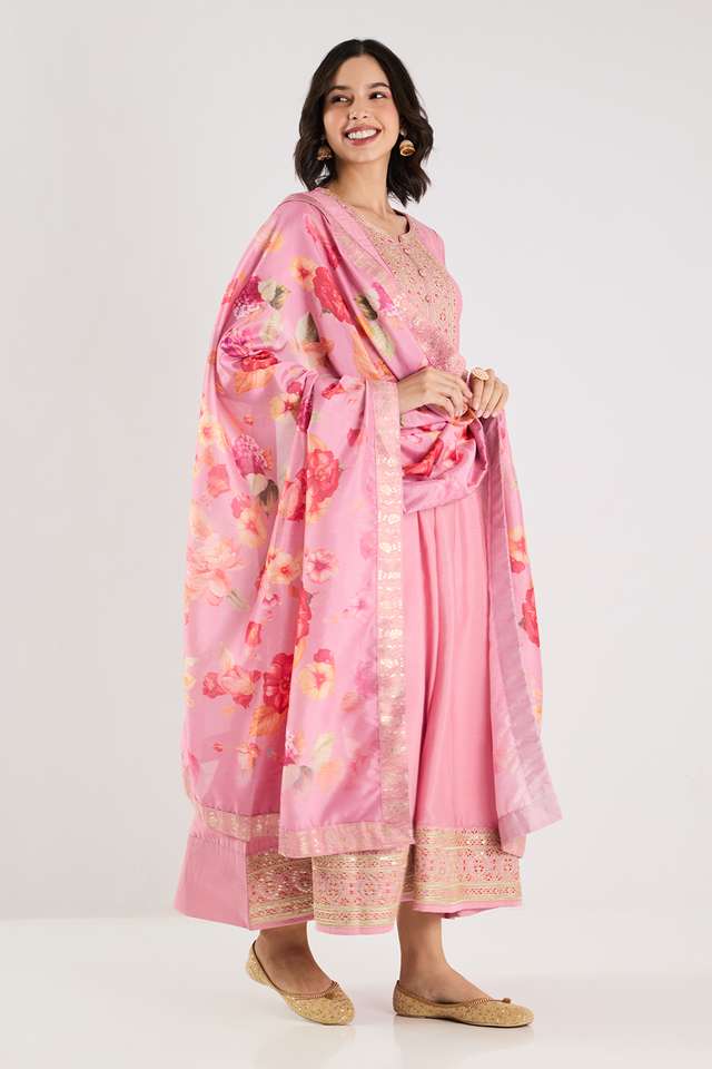 Embroidered-Full-Length-Poly-Chinon-Woven-Women-s-Kurta-Set