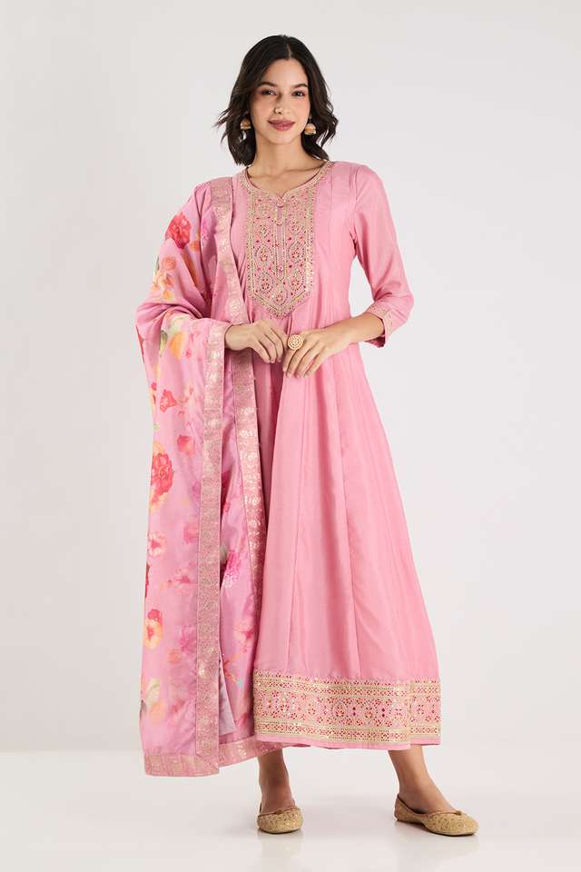 Embroidered-Full-Length-Poly-Chinon-Woven-Women-s-Kurta-Set