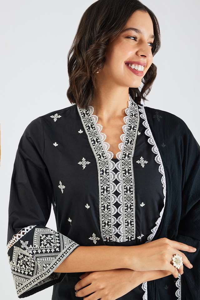 Embroidered-Calf-Length-Cotton-Woven-Women-s-Kurta-Set