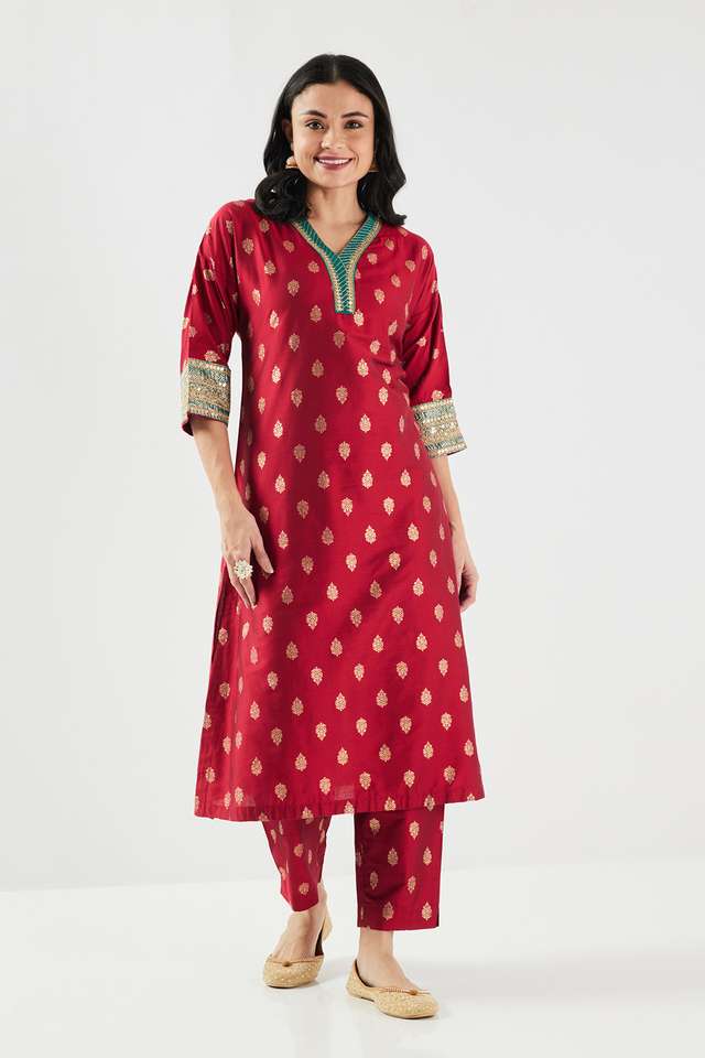 Embroidered-Calf-Length-PST-Woven-Women-s-Kurta-Set