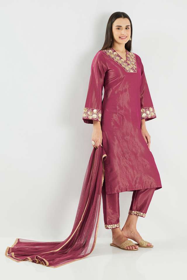 Embroidered-Calf-Length-PST-Shimmer-Woven-Women-s-Kurta-Set