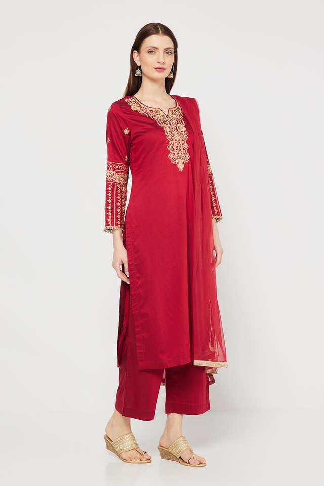Embroidered-Calf-Length-PST-Woven-Women-s-Kurta-Set