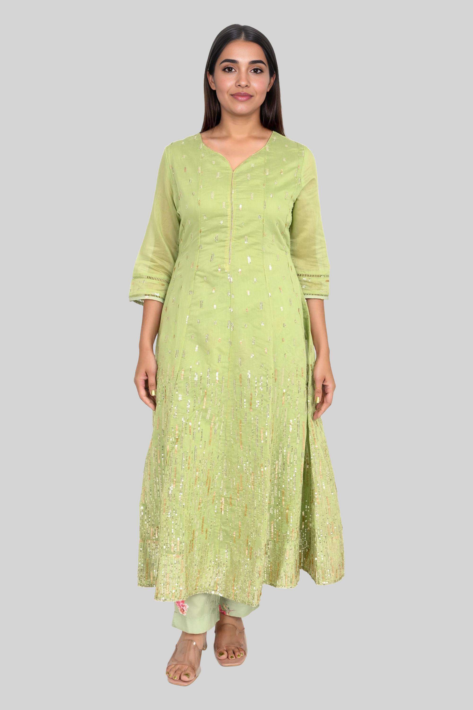 Textured-Chanderi-Round-Neck-Women-s-Casual-Wear-Kurta-Set