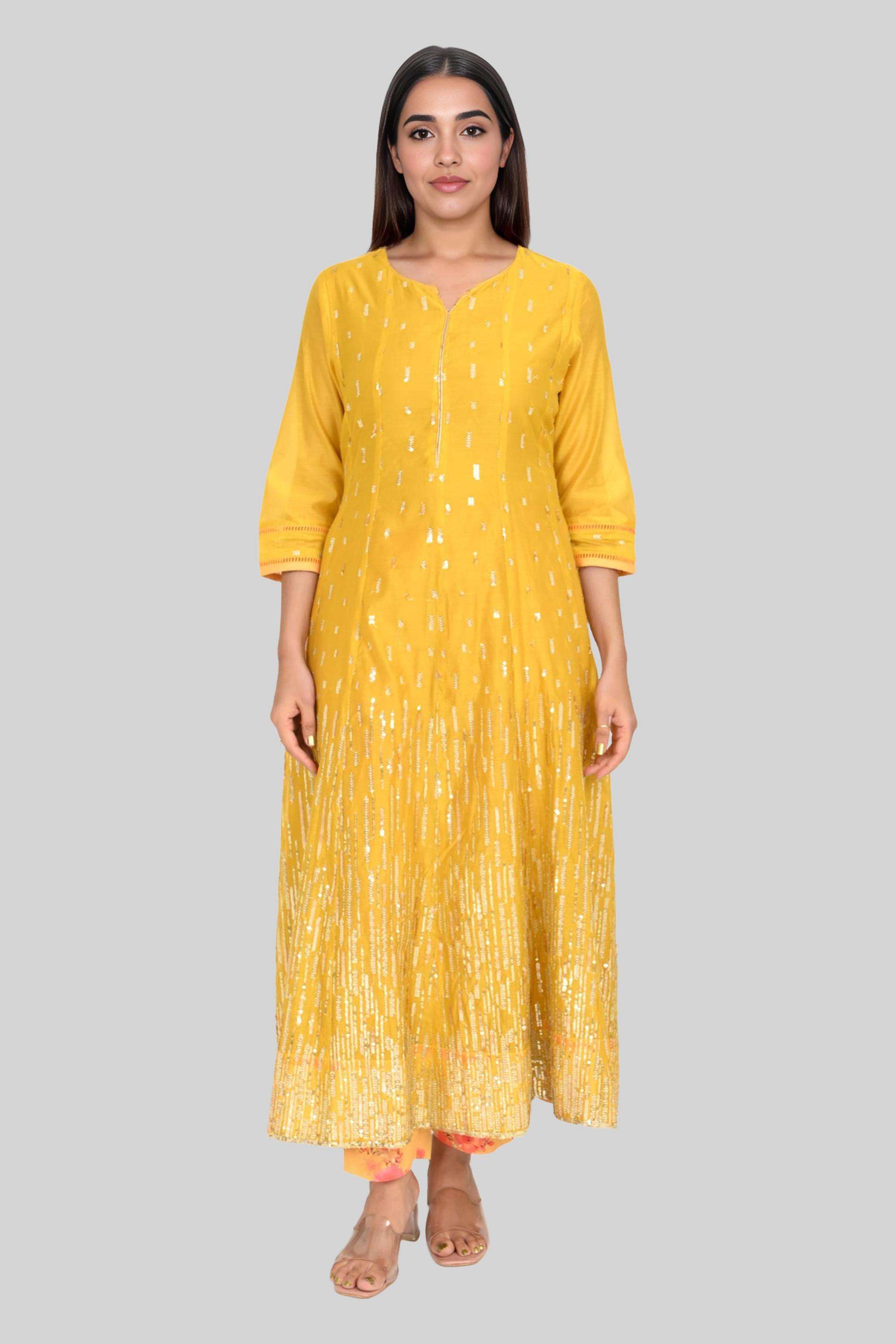 Textured-Chanderi-Round-Neck-Women-s-Casual-Wear-Kurta-Set