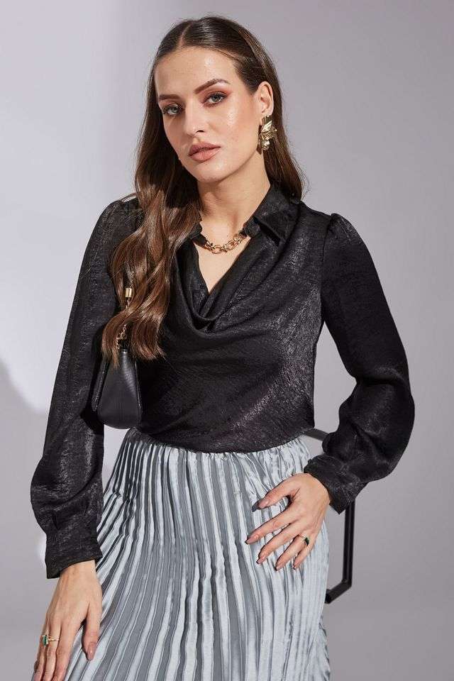 latin quarters Solid Polyester Collared Women's Top-picture-27