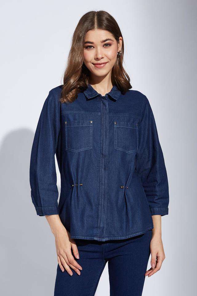 Solid-Collared-Cotton-Women-Casual-Wear-Shirt