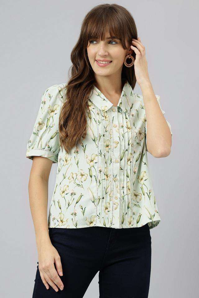 Printed-Polyester-Collared-Women-s-Top