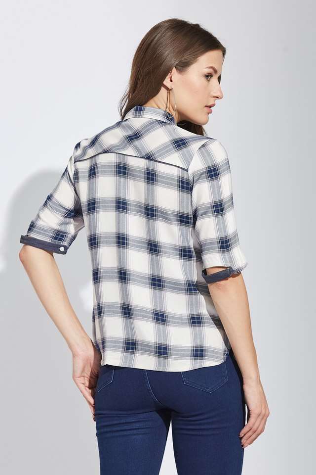 Checks-Viscose-Collared-Women-s-Top