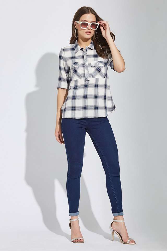 Checks-Viscose-Collared-Women-s-Top
