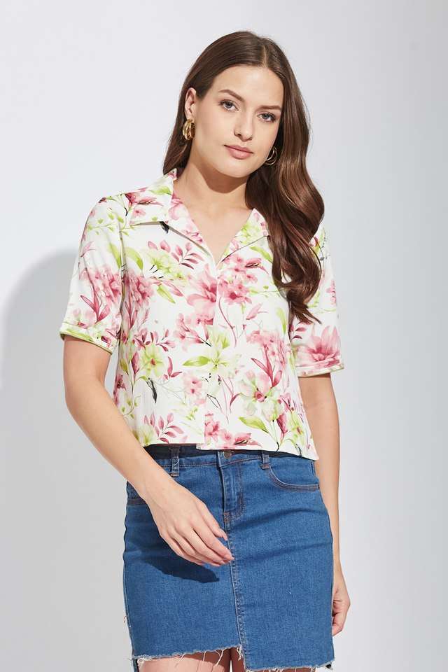 Printed-Spread-Collar-Polyester-Women-s-Casual-Wear-Shirt